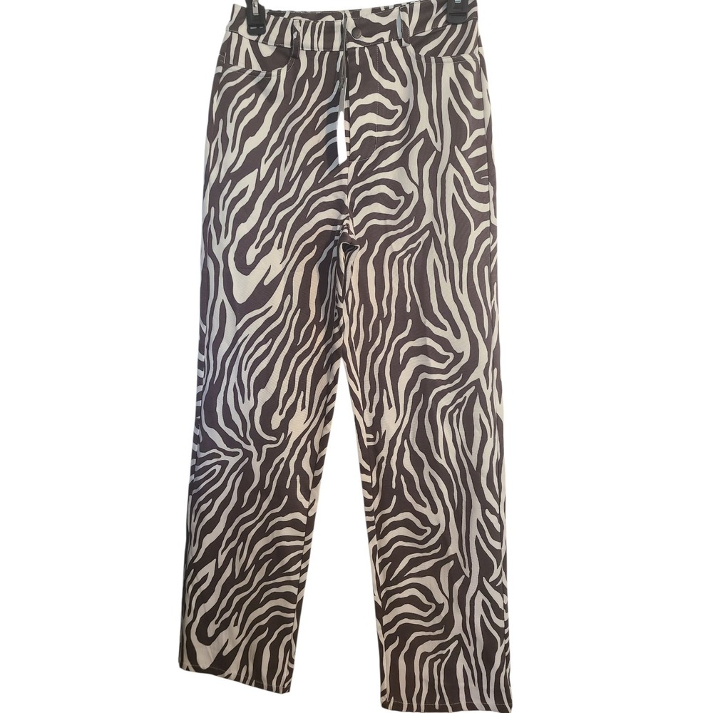 NWT BROWN & WHITE PANTS SLACKS WOMENS SIZE XS WAYF WHERE ARE YOU FROM
